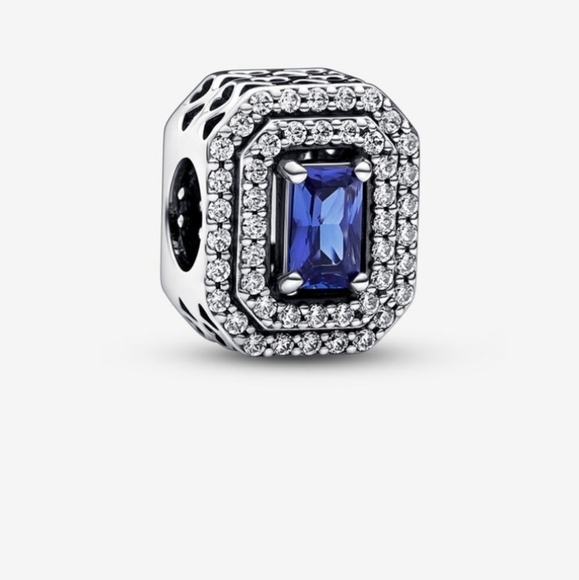 Pandora Blue Sparkling Levelled Rectangular Charm - Picture 1 of 12